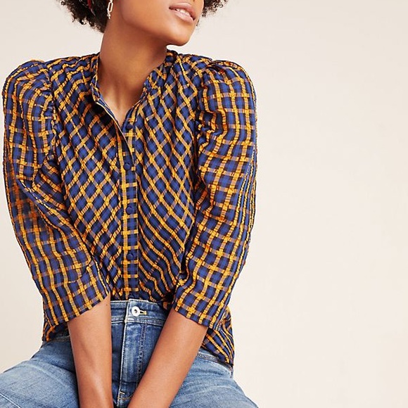 Eva Franco Tops - Anthropologie Eva Franco textured plaid blouse